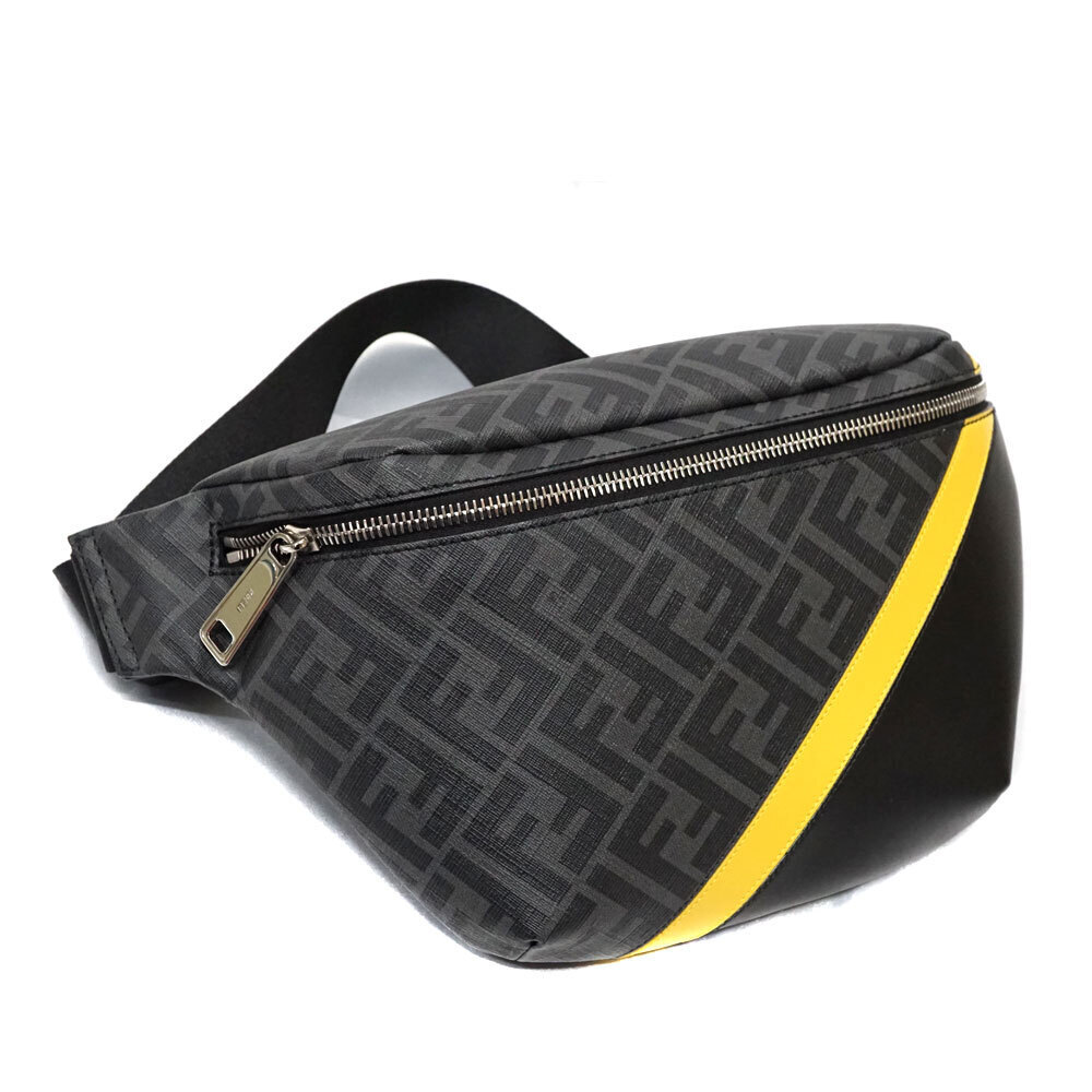 FENDI Belt Bag Body Bum Crossbody Belt Zucca Black Gray Yellow Leather